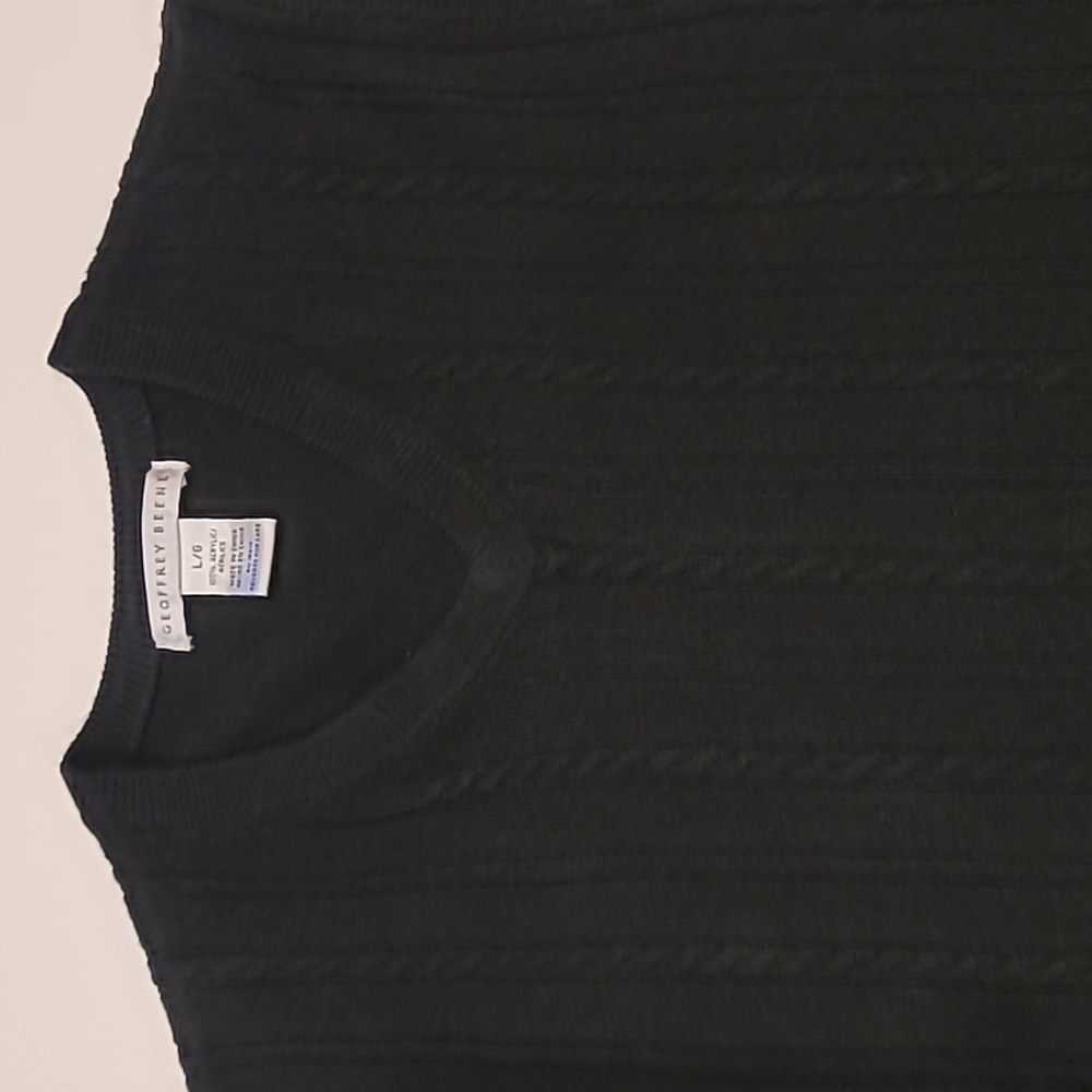 Geoffrey Beene Pullover V-Neck Cable Print Front Vest Black Large - Picture 3 of 10
